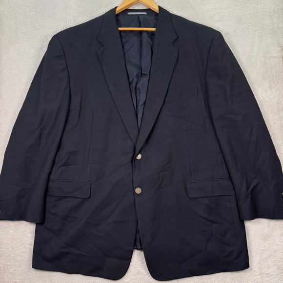 Hickey Freeman Mens 52L Navy Blue Blazer USA Made Metal Buttons Big Tall Custom - Picture 1 of 12